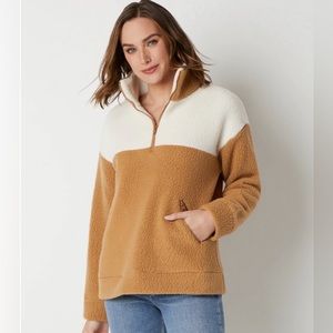 Bleecker Pullover in Shearling Fleece - Camel/Cream